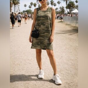 Current/Elliott Muscle Tee Dress Camo Army Green Raw Hem Small